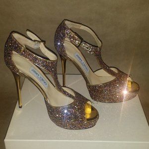 Jimmy Choo Totem Glitter T-strap Sandal 37.5